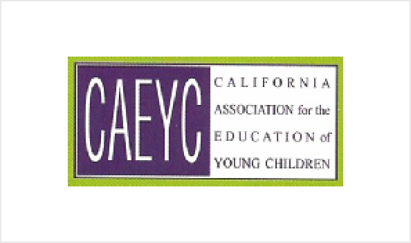 A purple and green logo for the california association of education of young children.