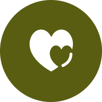 A green circle with two hearts in it.