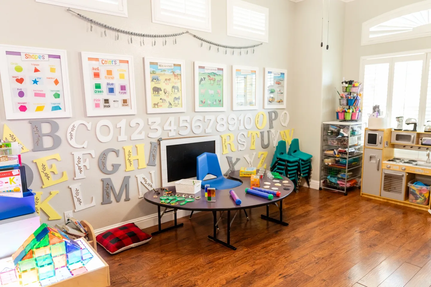 A room with lots of letters on the wall