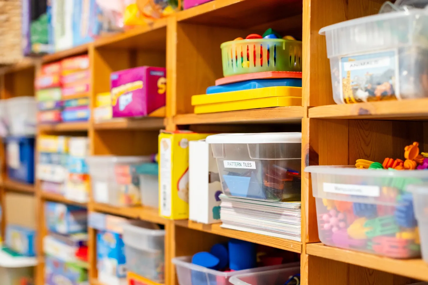 A room filled with lots of shelves and bins.